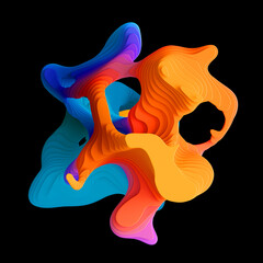 Wall Mural - 3d render, abstract colorful unusual layered curvy shape, isolated on black background. Creative wallpaper