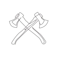 Poster - continuous one line drawing lumberjack axes crossed icon. crossed axes, crossed firefighter axe, fir