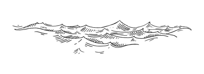 sea waves. vintage vector engrave black illustration. isolated on white