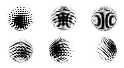 Poster - set of halftone volumetric spheres. collection of 3d spheres. halftone design elements. vector illus