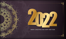 2022 Happy New Year Burgundy Color Flyer With Luxury Gold Ornament