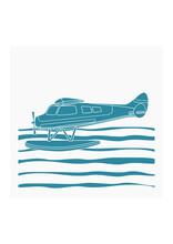 Editable Side View Pontoon Plane Flying Over A Wavy Lake Vector Illustration In Flat Monochrome Style For Transportation Or Recreation Related Design
