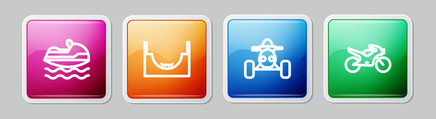 Poster - set line jet ski, skate park, atv motorcycle and motorcycle. colorful square button. vector