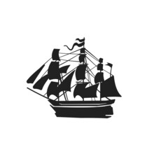 The Ship Is A Vector Silhouette. Sailing Ship On A White Background