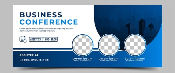 Wall Mural - Business webinar, conference, course, seminars horizontal banner design. Modern banner design with dark blue and white background color and place for the photo. Usable for banner, cover, and header.