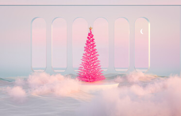 Leinwandbilder - Abstract winter Christmas landscape scene background. 3d rendering.