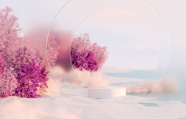 Aufkleber - Abstract winter Christmas landscape scene background with product stand. 3d rendering.
