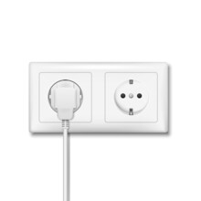 Realistic Plug Inserted In Electrical Outlet. Electric Plugs And Socket. Vector Illustration.