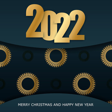 2022 Postcard Merry Christmas And Happy New Year Dark Blue With Luxury Gold Ornament