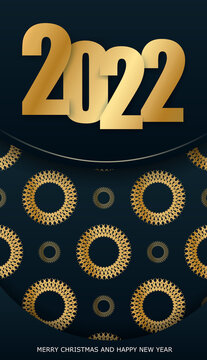 2022 Postcard Merry Christmas Dark Blue with Vintage Gold Ornament