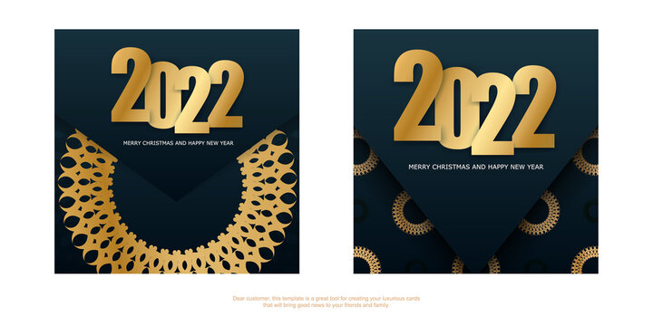 2022 Postcard Merry Christmas Dark Blue with Abstract Gold Pattern