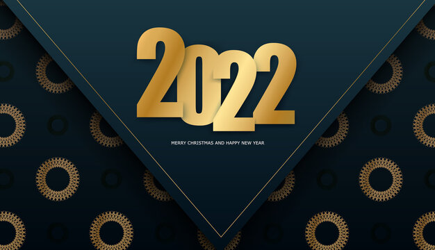 2022 Happy New Year Greeting Card Dark Blue with Abstract Gold Pattern