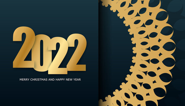 2022 brochure merry christmas and happy new year dark blue with winter gold pattern