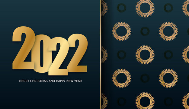 2022 brochure merry christmas and happy new year dark blue with winter gold ornament