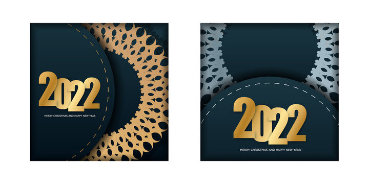 2022 brochure happy new year in dark blue with luxury gold ornaments