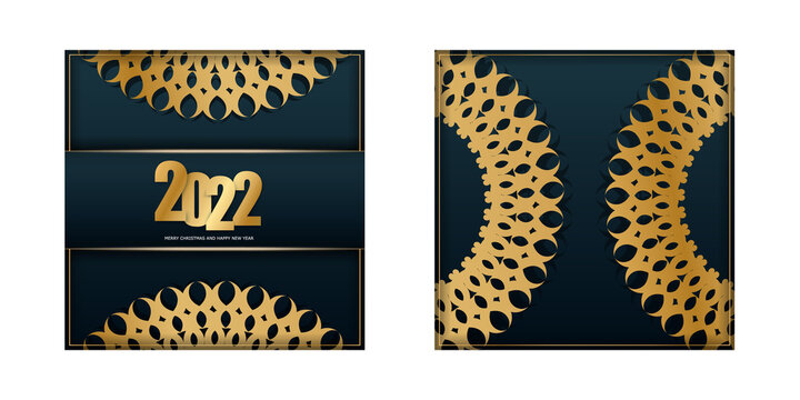 2022 brochure happy new year dark blue with vintage gold ornament