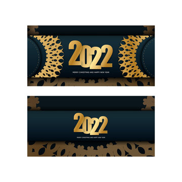 Flyer 2022 Merry Christmas and Happy New Year Dark blue color with winter gold ornament