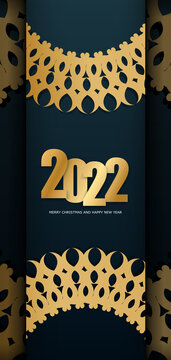Flyer 2022 merry christmas dark blue color with abstract gold ornament