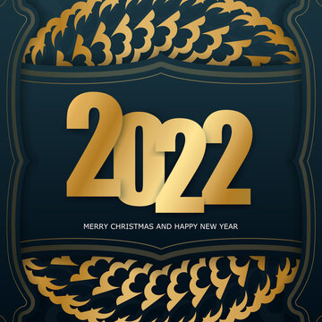 2022 Holiday Card Merry Christmas Dark Blue with Abstract Gold Pattern