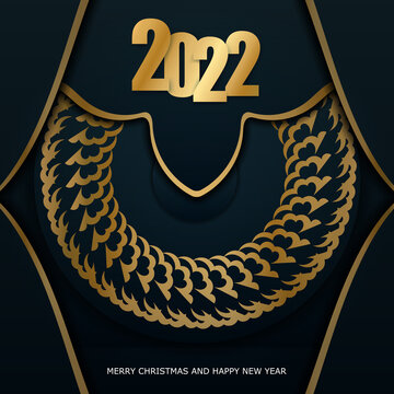Festive Brochure 2022 Merry Christmas and Happy New Year Dark blue color with vintage gold ornament