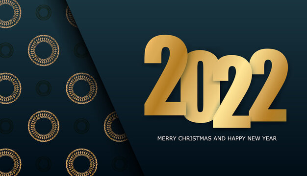 Festive Brochure 2022 Merry Christmas and Happy New Year Dark blue color with vintage gold ornament