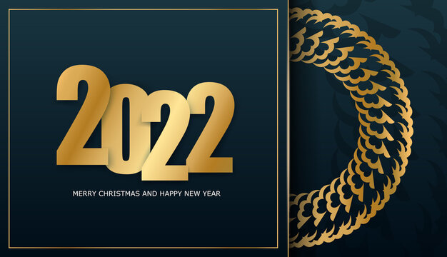 Festive Brochure 2022 Merry Christmas Dark blue with vintage gold pattern
