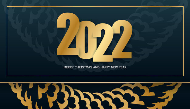 Festive Brochure 2022 Merry Christmas Dark blue with vintage gold pattern
