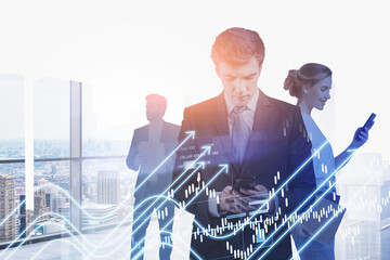 Poster - Businessman and businesswoman wearing formal suits are working together