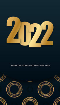 Festive Brochure 2022 Happy New Year Dark blue color with vintage gold ornament