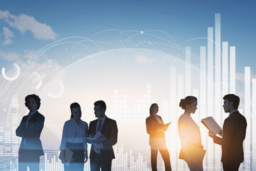 Poster - Business people work together talking and discussing working pro