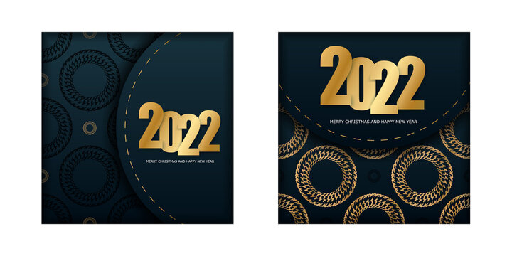 Holiday Flyer 2022 Merry Christmas and Happy New Year Dark blue color with vintage gold pattern