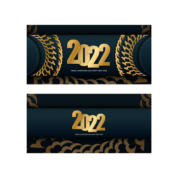 Holiday Flyer 2022 Merry Christmas Dark Blue with Winter Gold Ornament