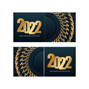 Festive Flyer 2022 Happy New Year in Dark blue with luxury gold ornaments