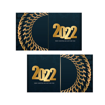 Festive Flyer 2022 Happy New Year Dark Blue with Vintage Gold Pattern