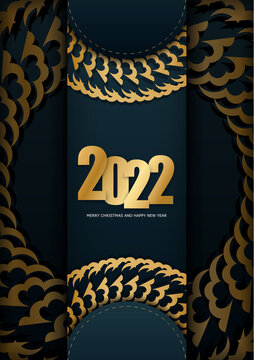 Festive Flyer 2022 Happy New Year Dark Blue with Vintage Gold Ornament