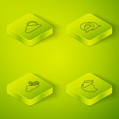 Poster - Set Isometric line Location cloud, Windy weather, Man having headache and Sun and icon. Vector