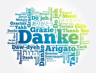 Poster - Danke (Thank You in German) word cloud background in different languages