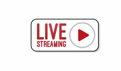 Poster - Live stream flat logo - red vector design element with play button. Vector illustration