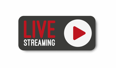 Poster - Live stream flat logo - red vector design element with play button. Vector illustration