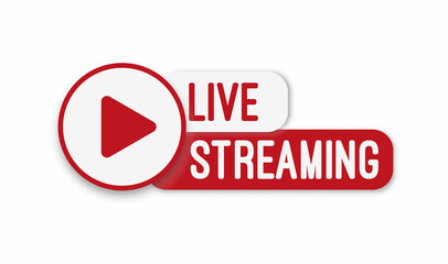Poster - Live stream flat logo - red vector design element with play button. Vector illustration
