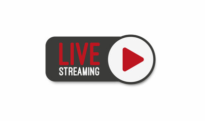 Poster - Live stream flat logo - red vector design element with play button. Vector illustration