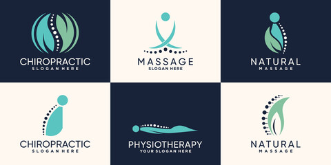 Wall Mural - Set of chiropractic and massage logo design with unique concept Premium Vector