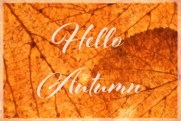 Poster - autumn colored leaf close up with the inscription