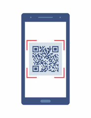 Poster - Smartphone with a QR code on the screen. QR code scanning or capture mobile phone. Icon recognition or reading qr code in flat style.