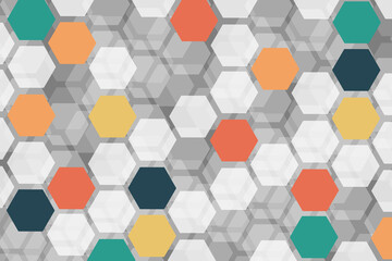 Red, yellow, orange, blue, green hexagon background