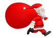 Santa Claus carrying a red bag brings presents to the children on Christmas night.3d illustration.