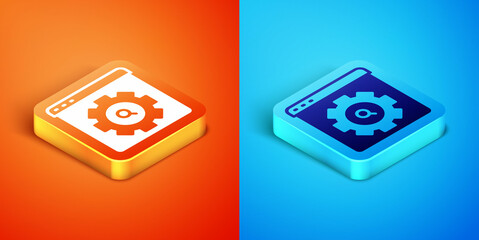 Isometric Browser setting icon isolated on orange and blue background. Adjusting, service, maintenance, repair, fixing. Vector