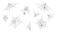 Set Of Spiderwebs Design Elements. Spider Web, Cobweb For Halloween Decoration, Scary Spiders, Spook Isolated Collection