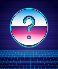 Fototapete - Retro style Speech bubbles with Question icon isolated futuristic landscape background. FAQ sign. Chat speech bubble and chart. 80s fashion party. Vector