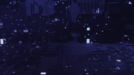 Poster - Impressive animation shows data flow in a motherboard in pc. Motion. Highlighted processor among circuits and electronic components, concept of digital communication.